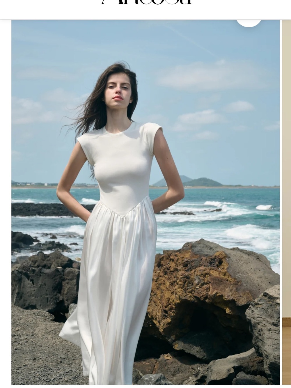 Ancosti patchwork Elegant White Cap-Sleeve Maxi Dress